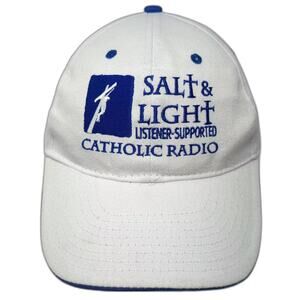 Hit Wear Baseball Cap White Blue Salt & Light Catholic Radio Strapback OS Hat